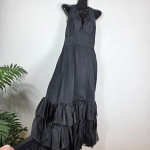 VTG COCO CALIFORNIA Size 8  Black Halter Neck Ruffle Tiered Maxi‎ Dress